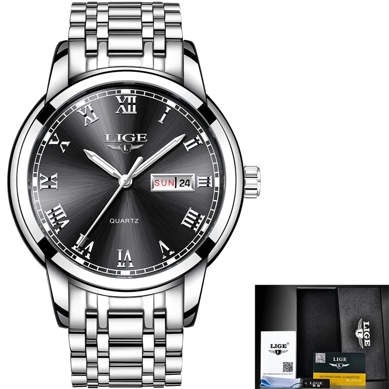 Silver black S LIGE, золотые, синие, парные часы для женщин, кварцевые часы для девушек, Лидирующий бренд, роскошные женские наручные часы, подарок для девушек, часы, Relogio Feminino - Цвет: Silver black S