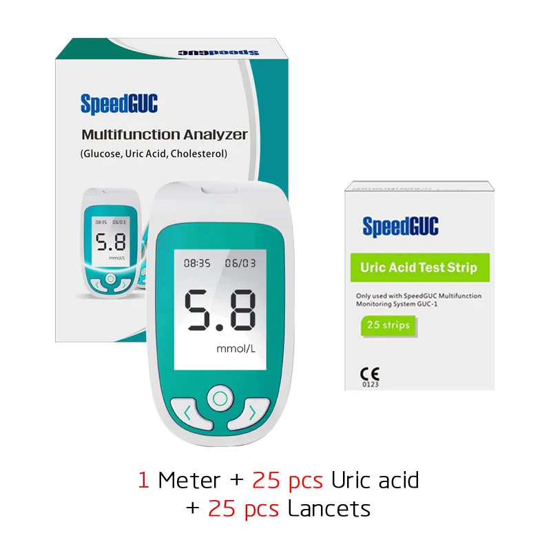 Meter Uric acid25 3в1 Многофункциональный измеритель уровня холестерина и мочевой кислоты и уровня глюкозы в крови система мониторинга подагра диабета устройство с тестовыми полосками и ланцетами - Цвет: Meter Uric acid25