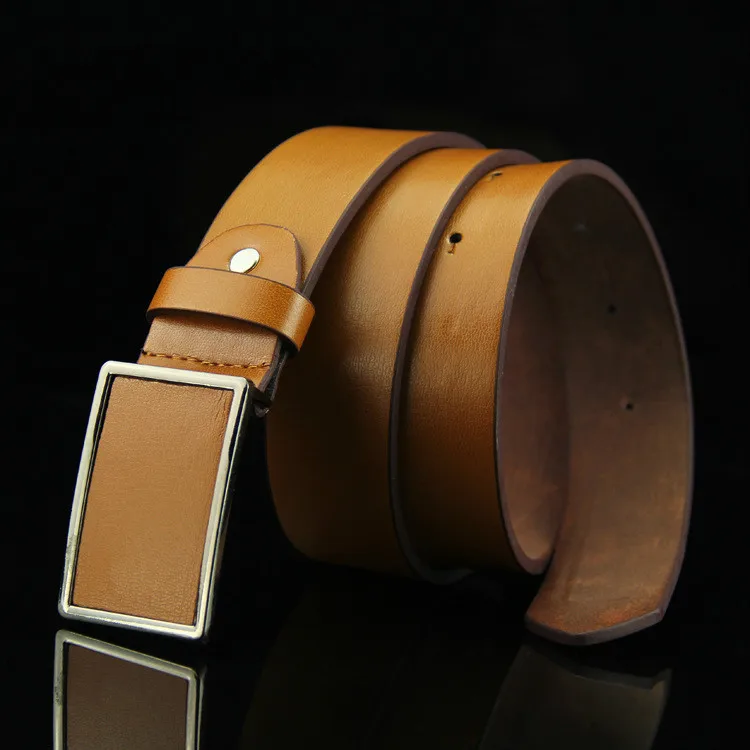 Мужской ремень VOHIO из искусственной кожи золотой гладкий с пряжкой в стиле панк