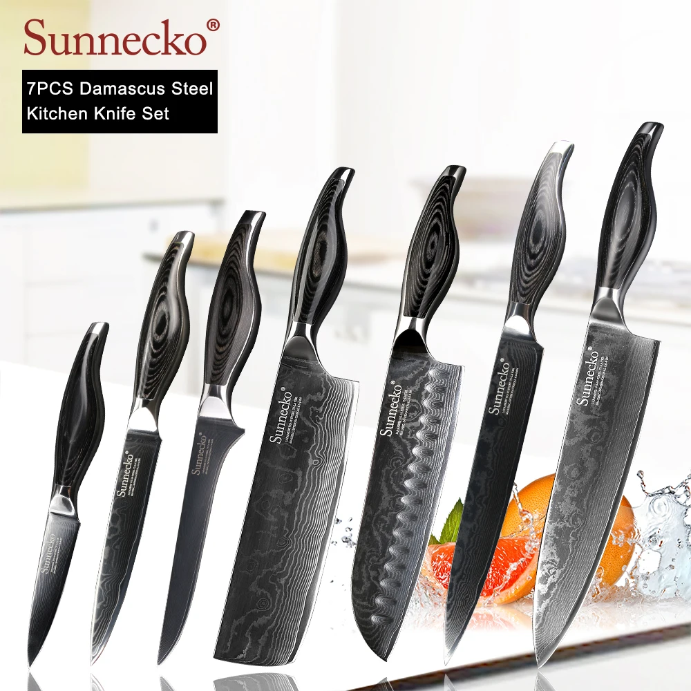SUNNECKO 7 шт. набор кухонных ножей шеф повара для нарезки урожая сантоку нож топорик
