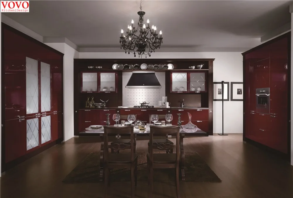 U образный винный красный лак кухонные шкафы|lacquer kitchen cabinet|kitchen cabinetred cabinets |