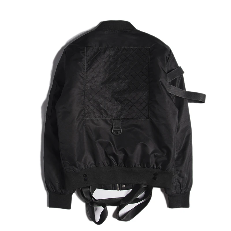 

Men's Black Strap MA-1 Bomber Jackets Urban Streetwear Detachable Ribbons Baseball Jacket Cotton-padded Male Jackets and Coats
