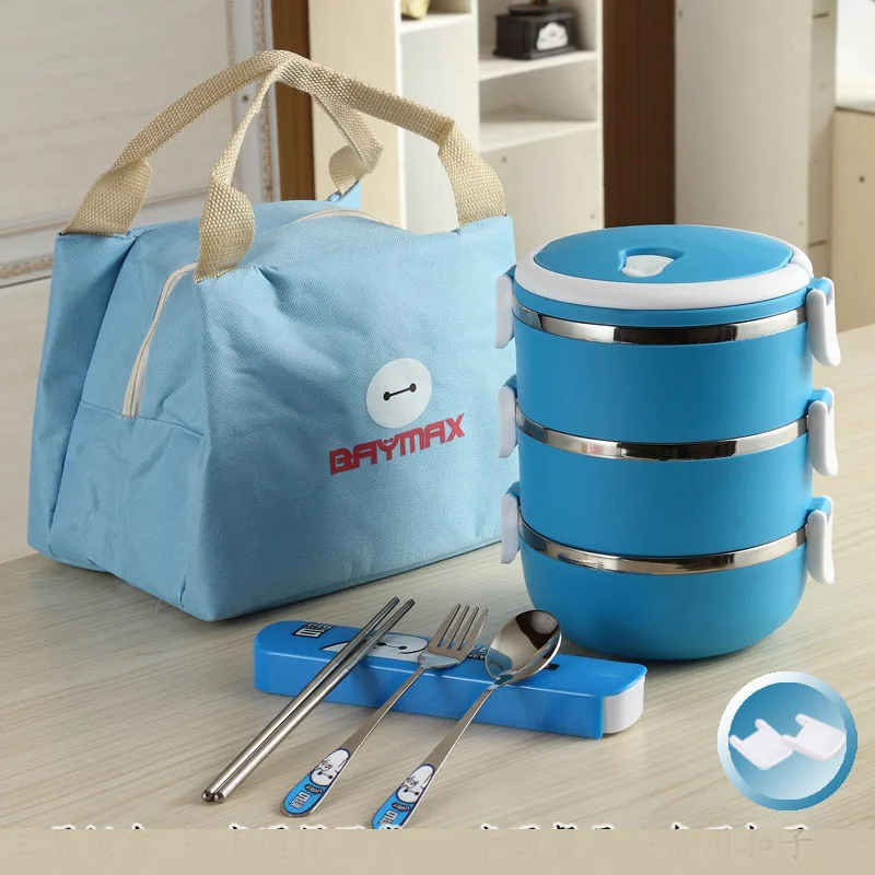 Blue 3 Layer 304 термо-бокс из нержавеющей стали для детей и взрослых, японский стиль, контейнер для хранения еды, изоляционный портативный Ланчбокс, наборы - Цвет: Blue 3 Layer