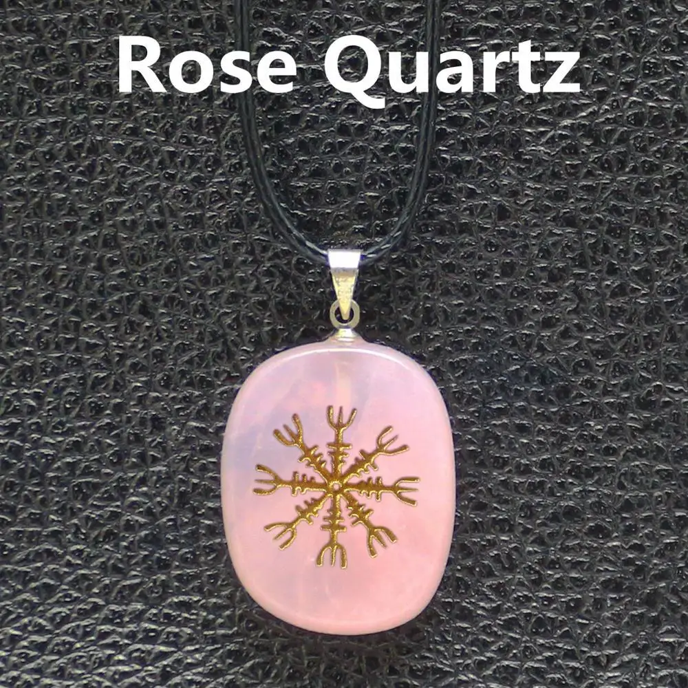 Горячий кулон из природного кварца ручной работы Aegishjalmur Viking Guardian - Окраска металла: Rose Quartz