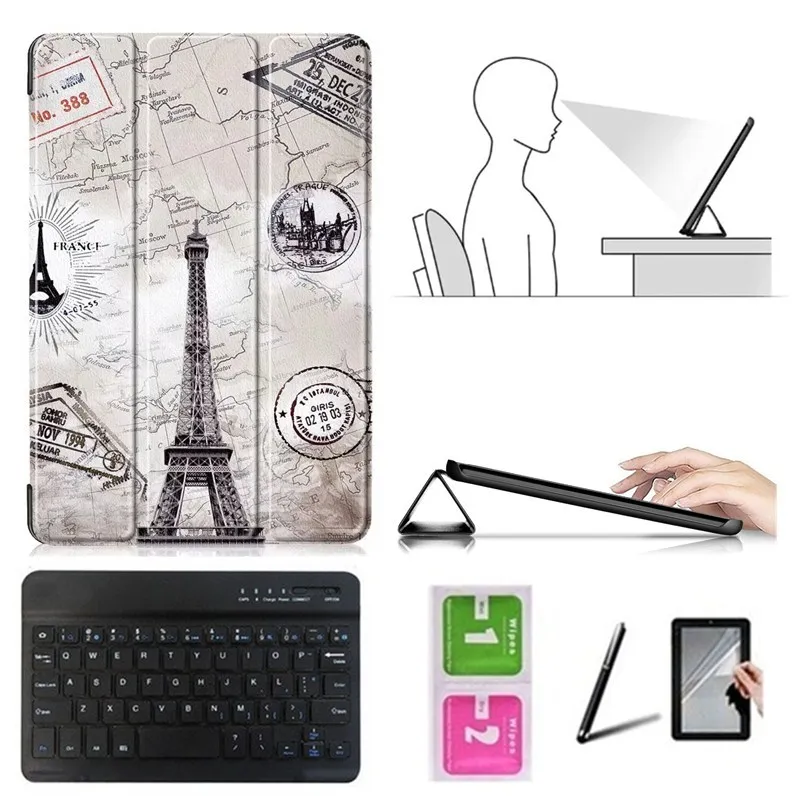 Набор аксессуаров для huawei MediaPad M5 10,8 дюймов CMR-AL09/CMR-W09-умный чехол+ bluetooth-клавиатура+ Защитная пленка+ стилус - Цвет: BK7-TT
