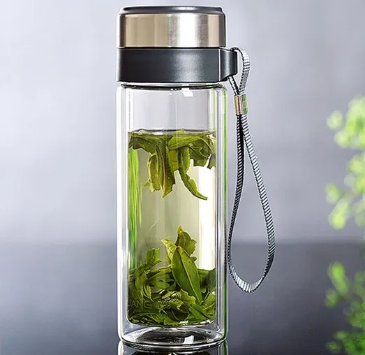 1 шт. двухслойная стеклянная бутылка для воды с инфузером герметичное прозрачное