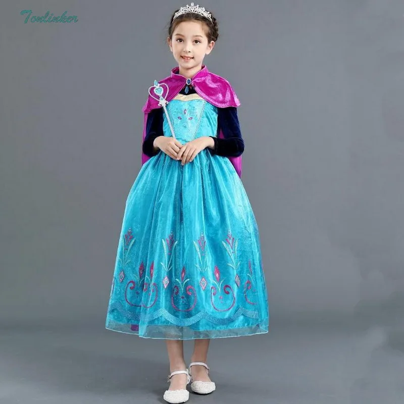 dress and cape Костюмы с Анной принцессой Эльзой для девочек, платье с красной накидкой для принцесс, вечерние рождественские костюмы для костюмированной вечеринки Платья с цветочным рисунком для детей возрастом от 2 до 10 лет - Цвет: dress and cape