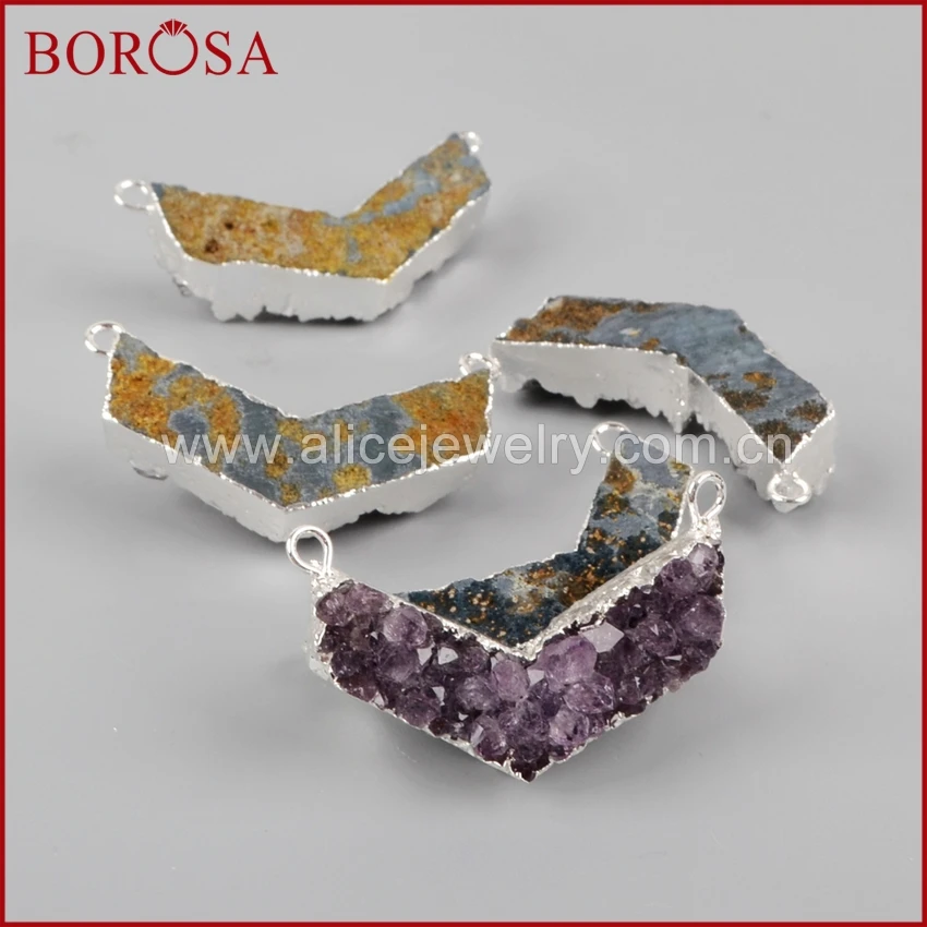 BOROSA 5 шт. серебряный цвет V Форма натуральный фиолетовый кристалл Друза