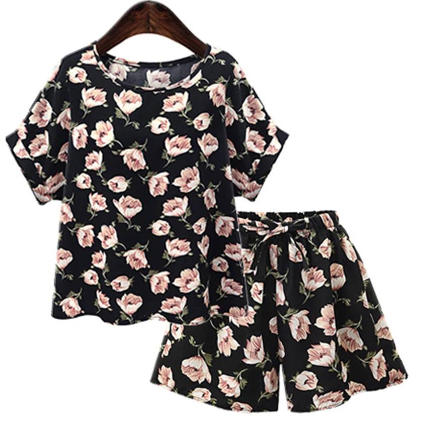 Женский комплект из 2 предметов с принтом розы свободная летняя футболка