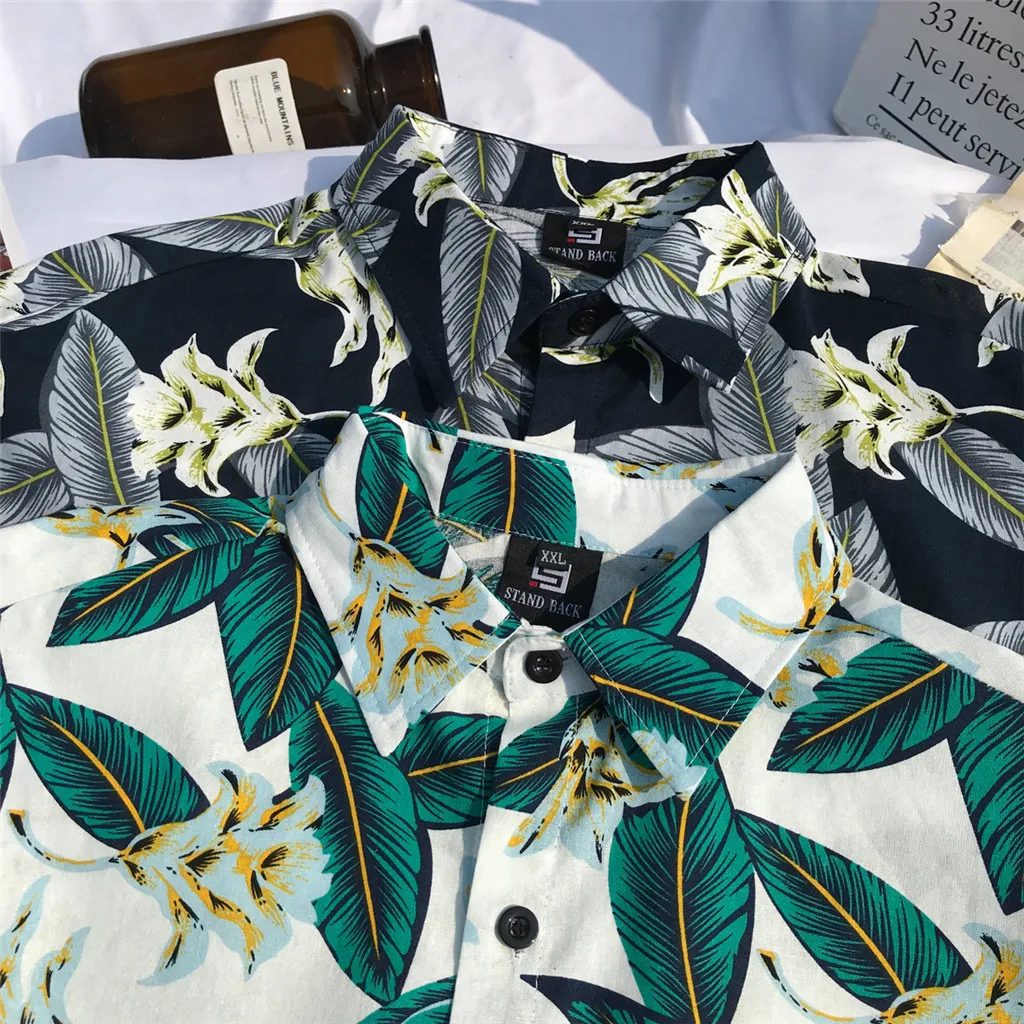Summer Men's Shirts Blouse Loose Hawaiian Printed Short Sleeve Buttons Up Casual Beach Men Dress Shirts Tops Camisas Hombre