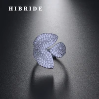 hibride fashion design leaf shape cubic zircon dubai ring for women open adjustable ring luxury jewelry r 246