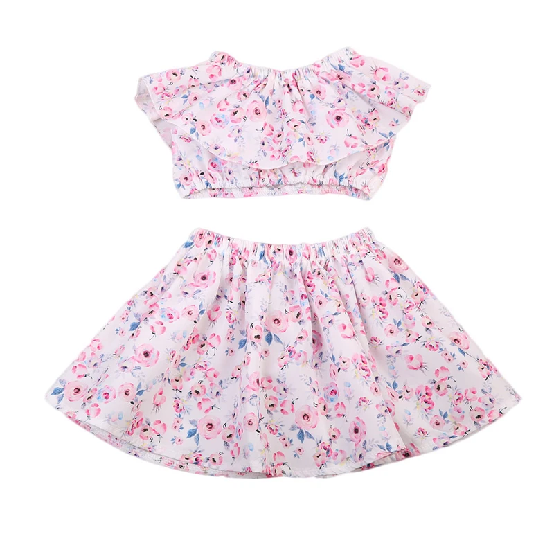 Розничная продажа 2017 г. новый комплект летней одежды для девочек кроп топ + юбка
