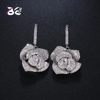 be 8 charming rose shaped drop earrings elegant jewelry long dangle earrings for women birthday gifts e400