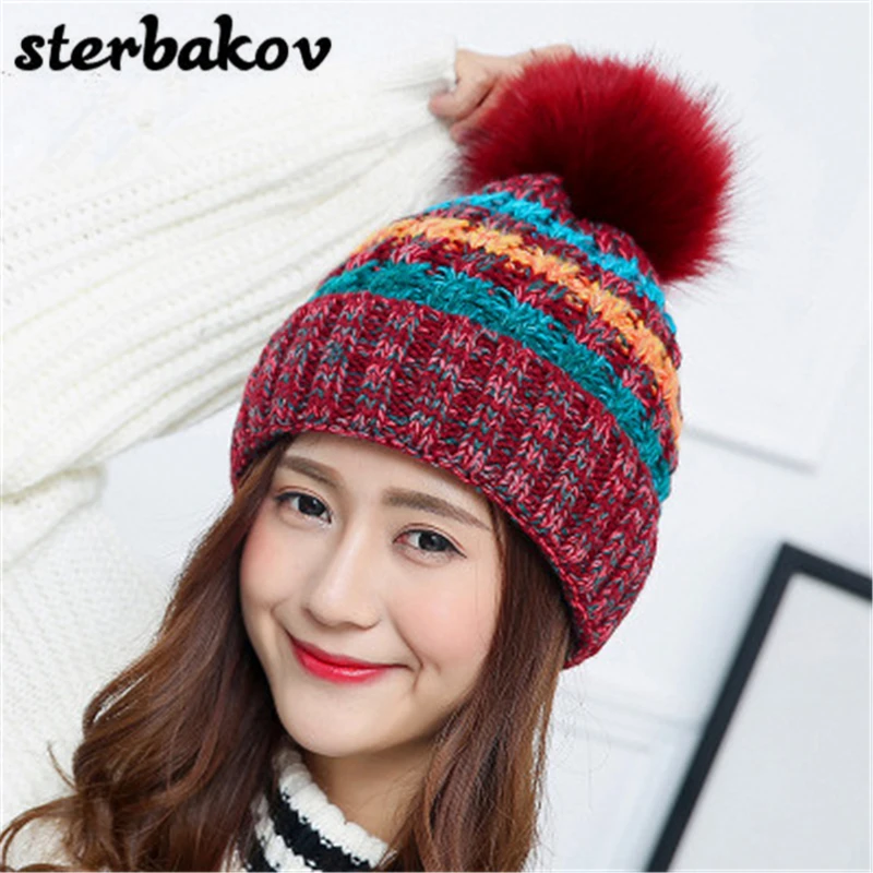 Модная шапка с помпоном для женщин шапочки девочек женская вязаная одежда зимняя