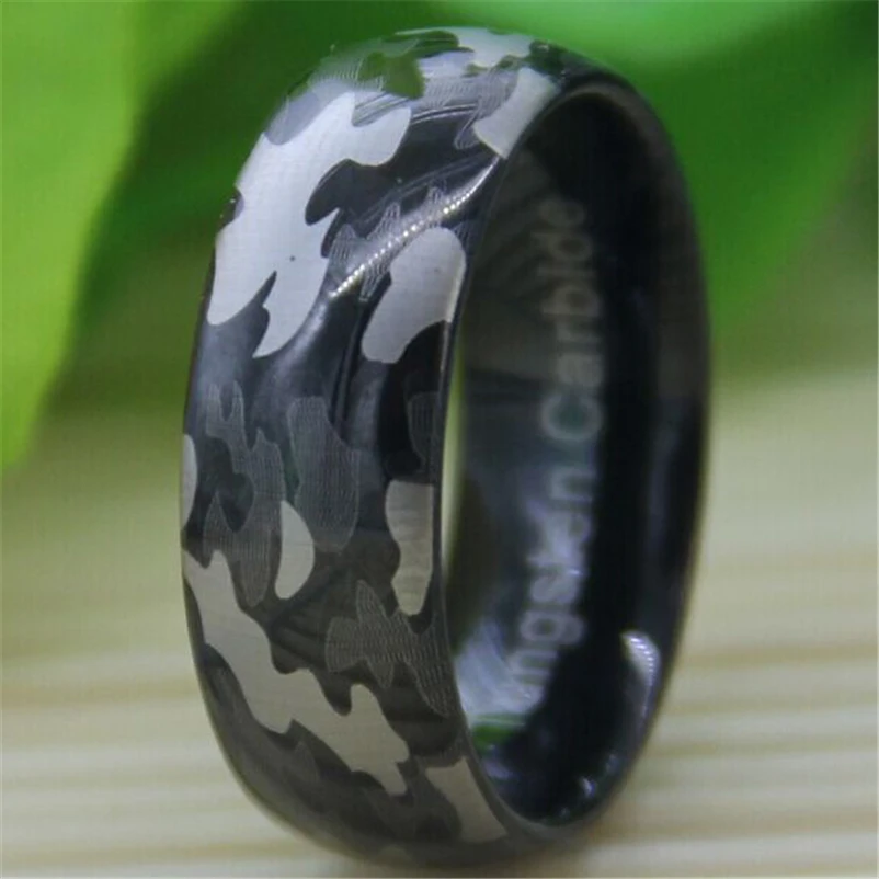 

Free Shipping Top Quality Fine Jewelry Hot Sales 8MM Black Dome The Camo Military Engraved Men's Tungsten Carbide Wedding Ring