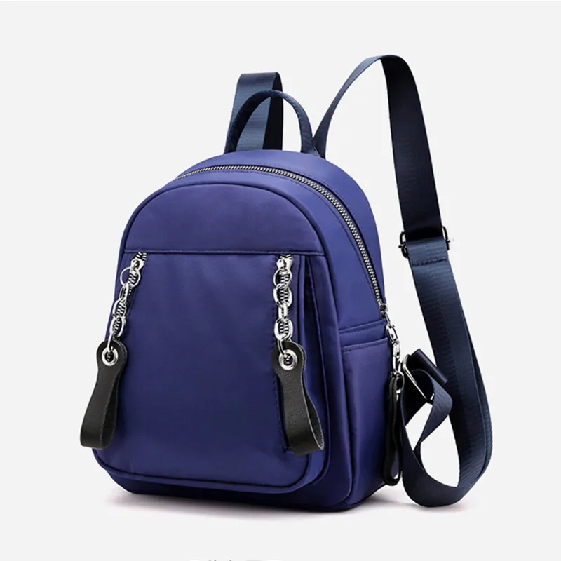 Navy blue Повседневный женский маленький рюкзак, Одноцветный тканевый светильник, женская модная сумка для покупок с цепочкой, с отверстием для наушников, сумка для девочек - Цвет: Navy blue