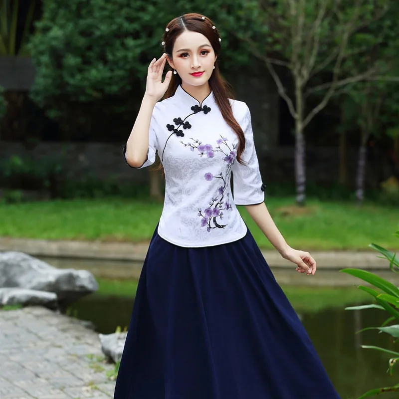 2019 Весна и лето новые женские вышитые тонкие для похудения модные рубашки