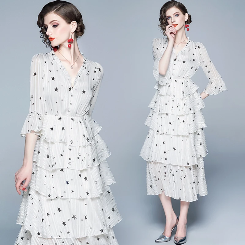 Trytree/летнее женское платье повседневное с v образным вырезом каскадными оборками