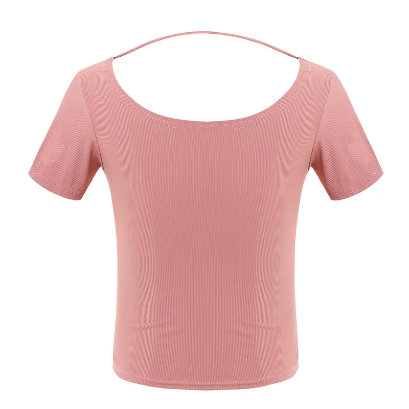 Двусторонний сексуальный женский укороченный топ для йоги цвета: черный розовый