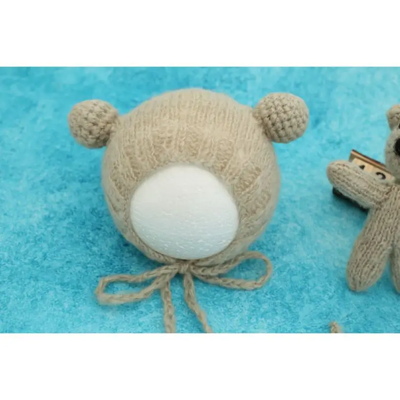 Куртка с изображением милого медведя игрушка чепчик, вязанная шапочка-медвежонок для новорожденных сессии Подставки для фотографий бежевы... от AliExpress WW