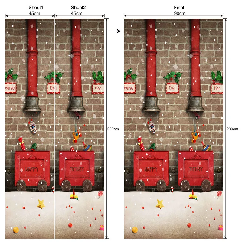 3D вид декоративные наклейки на дверь для спальни гостиной Рождественский ремонт