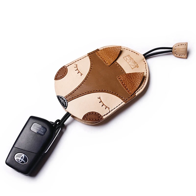 Gathersun Genuine Leather Key Wallet Cute Animal Shape Car Key Pouch with Elastic Wrist Band Ladies Leather Home Keys Holder