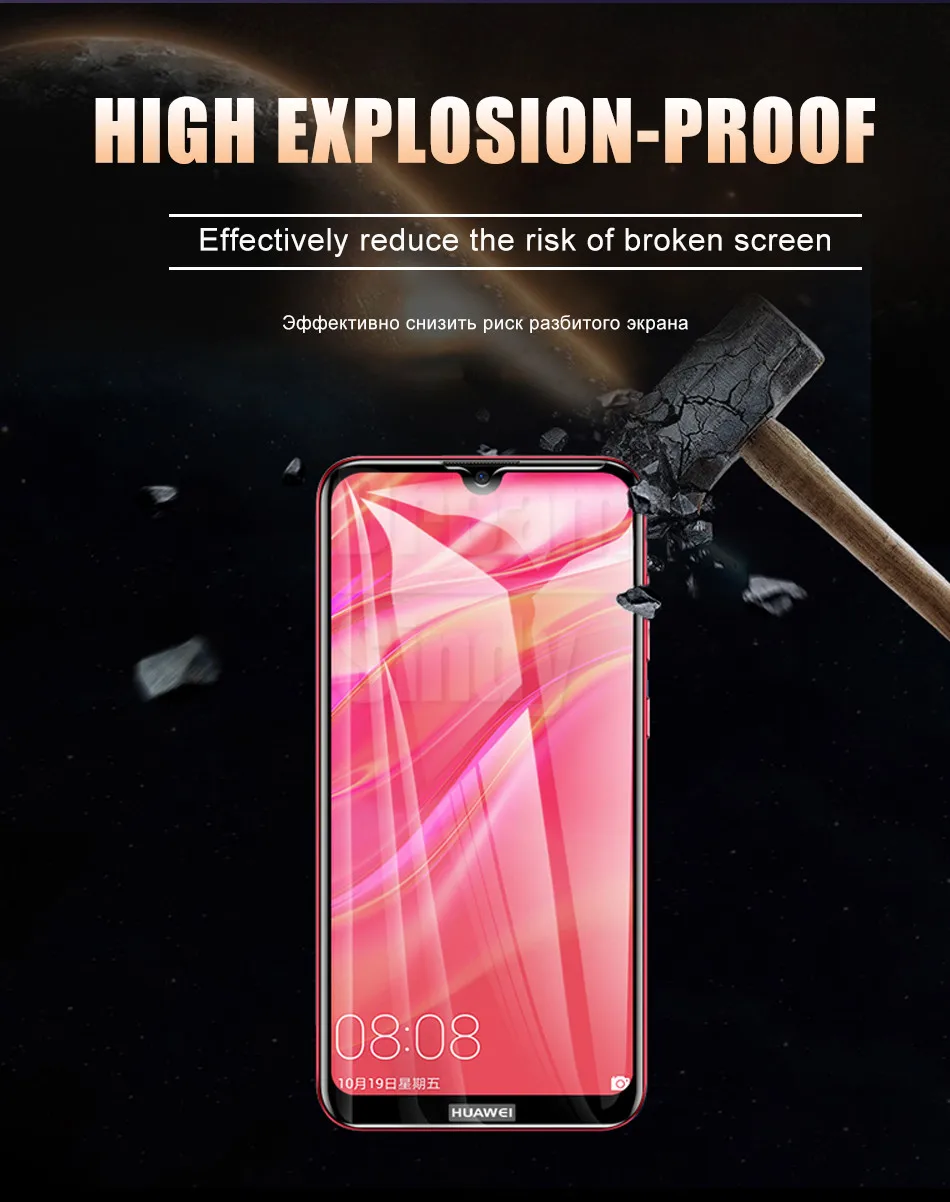Закаленное стекло полное покрытие для huawei Y6 Y7 Y9 20D Защитная пленка для экрана для huawei P30 P20 Pro Lite защитное стекло