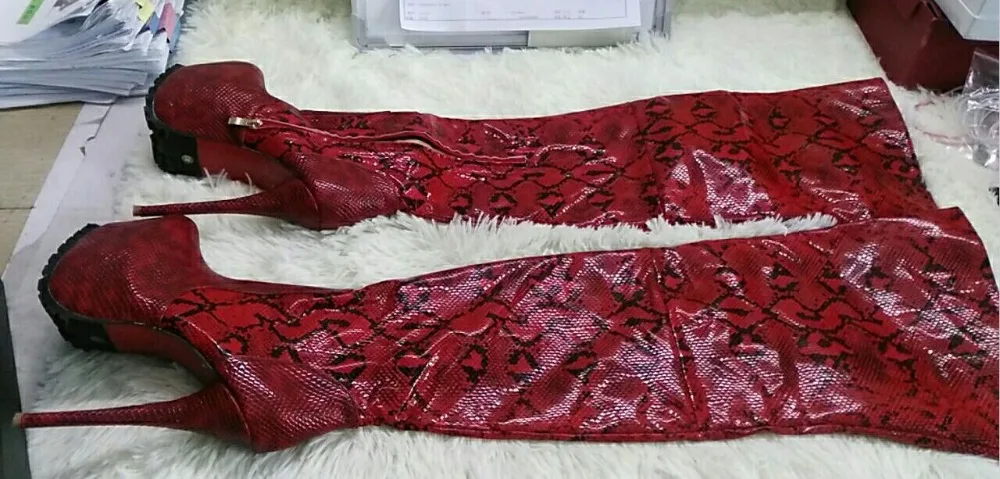 Women Python Gladiator Knee High Boots Red Wine Platform Zipper Over knee Booty HIgh Heel Slim Sexy Thigh Plus Size 10 | Обувь