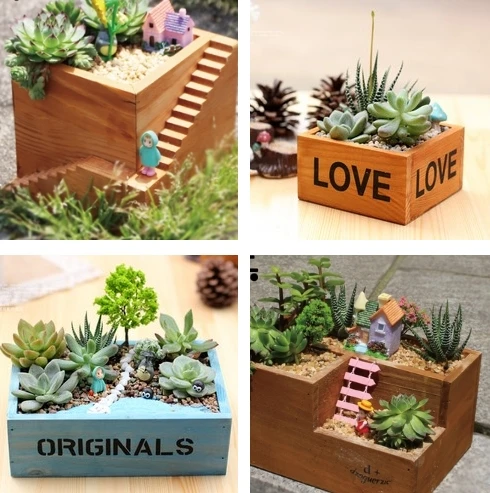 Суккулентные растения деревянный квадратный шаг цветочный горшок DIY кактус