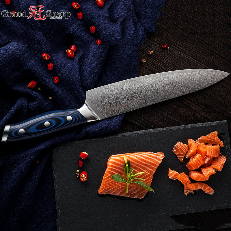 Grandsharp Дамасские Ножи шеф-повара японские Дамасские кухонные ножи VG10 шеф-повара Santoku кухонные ножи с ручкой G10