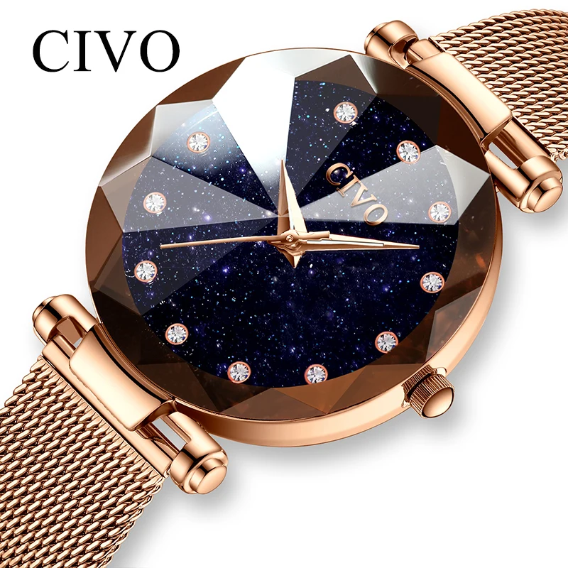 Женские часы CIVO водонепроницаемые стальные сетчатые с ремешком|Женские наручные