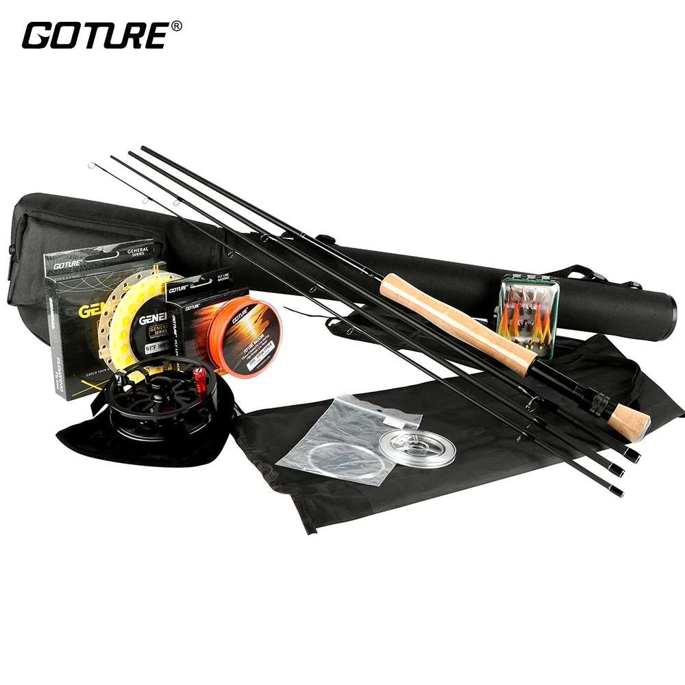 Удочка и Катушка Goture Fly Combo Set 5/6 7/8 100 футов Вес вперед основная леска/леска Leader Line +