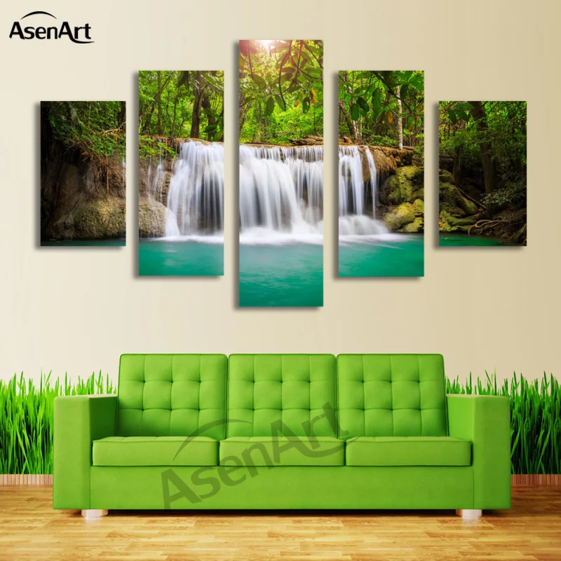 5 панелей водопад холст настенная живопись современная картина домашний Декор