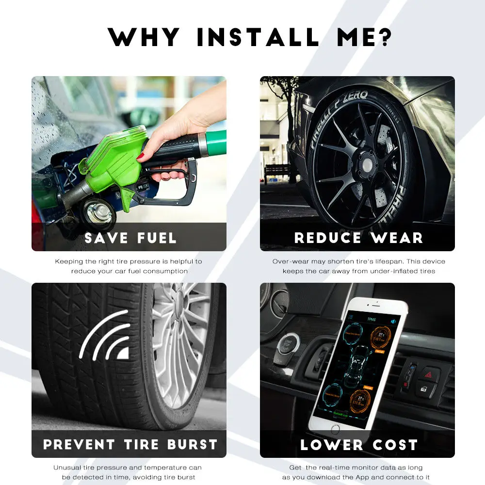 4 шт. беспроводной Bluetooth шин давление мониторинга системы Intelligent Pure BLE TPMS BT 0