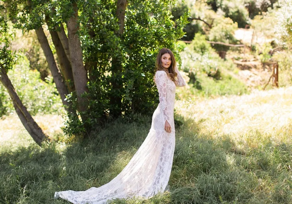 Женское платье с длинным рукавом Boho кружевное открытой спиной для свадьбы 2020 |