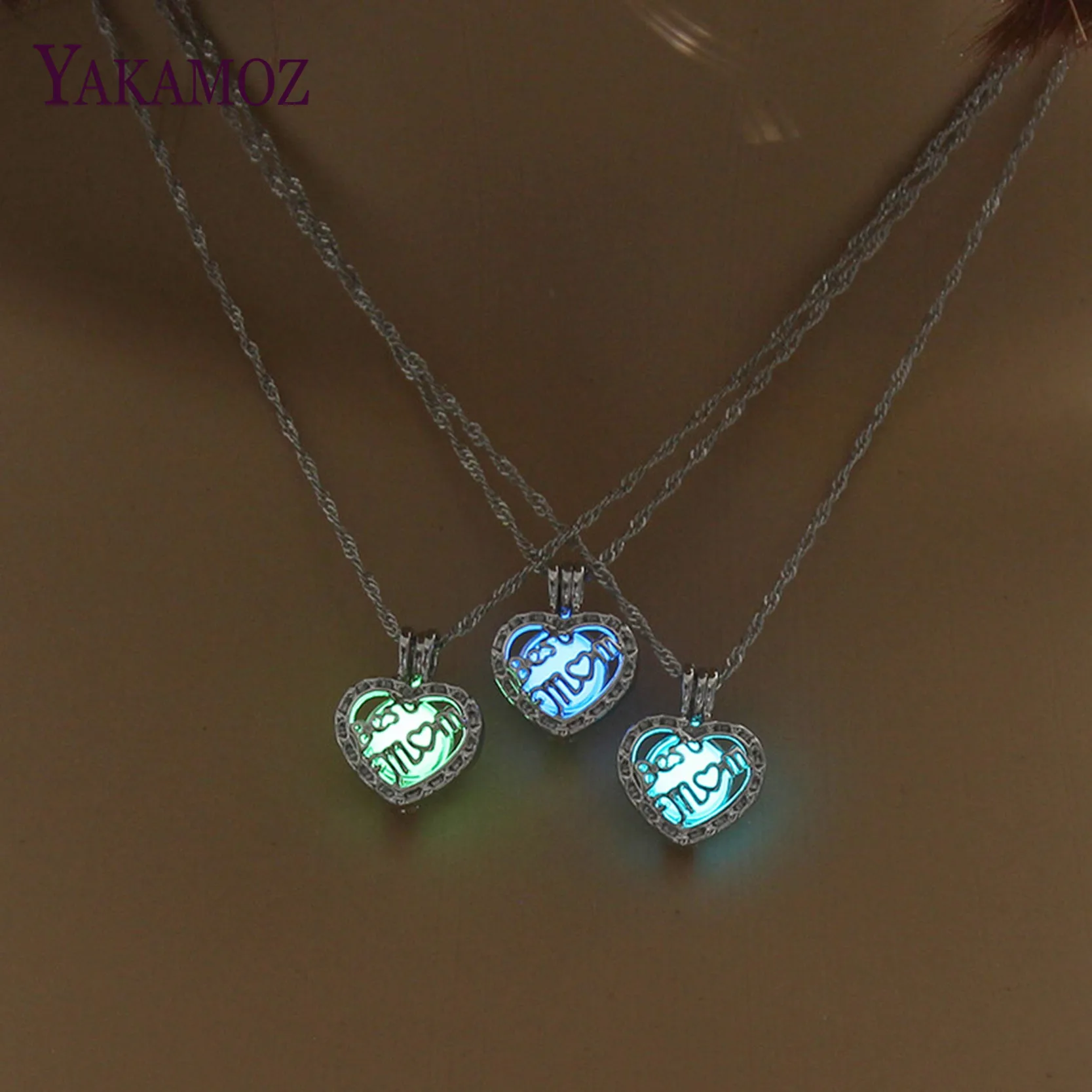 

Best MOM Luminous Necklace Heart Shape Pendant Choker Glowing Necklace Women Silver Color Chain Gift For Mom Jewelry N1223