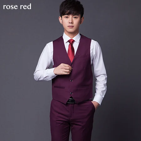 rose red Мужские Формальные приталенные костюмные жилеты, мужские блейзеры, жилеты, 11 цветов, серый, черный, размеры S-3XL, Классические свадебные жилеты, мужская одежда - Цвет: rose red