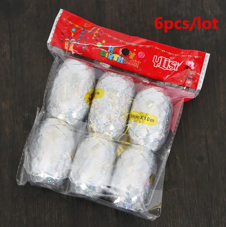 6pcs Silver Ribbon 5 шт./лот, 12 дюймов, розовое золото, фиолетовый конфетти, латексный шар, Круглый/звездный элегантный шар для свадьбы/помолвки/дня рождения - Цвет: 6pcs Silver Ribbon