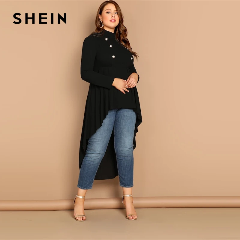 SHEIN Асимметричный Топ С Высоким Воротником Стильный Макси Топ С Длинным Рукавом Джемпер Размера Плюс