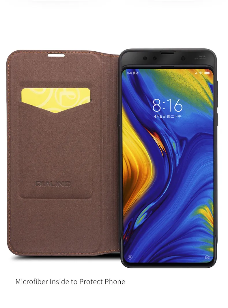 QIALINO, натуральная кожа, ультра тонкий флип-чехол для Xiaomi Mix 3, Модный ручной работы чехол для телефона с отделением для карт для Mix 3, 6,39 дюймов