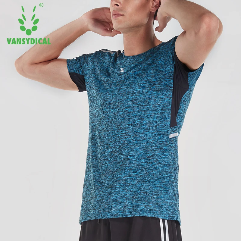 VANSYDICAL Фитнес мужские короткий рукав спортивная быстросохнущая Бег рубашка