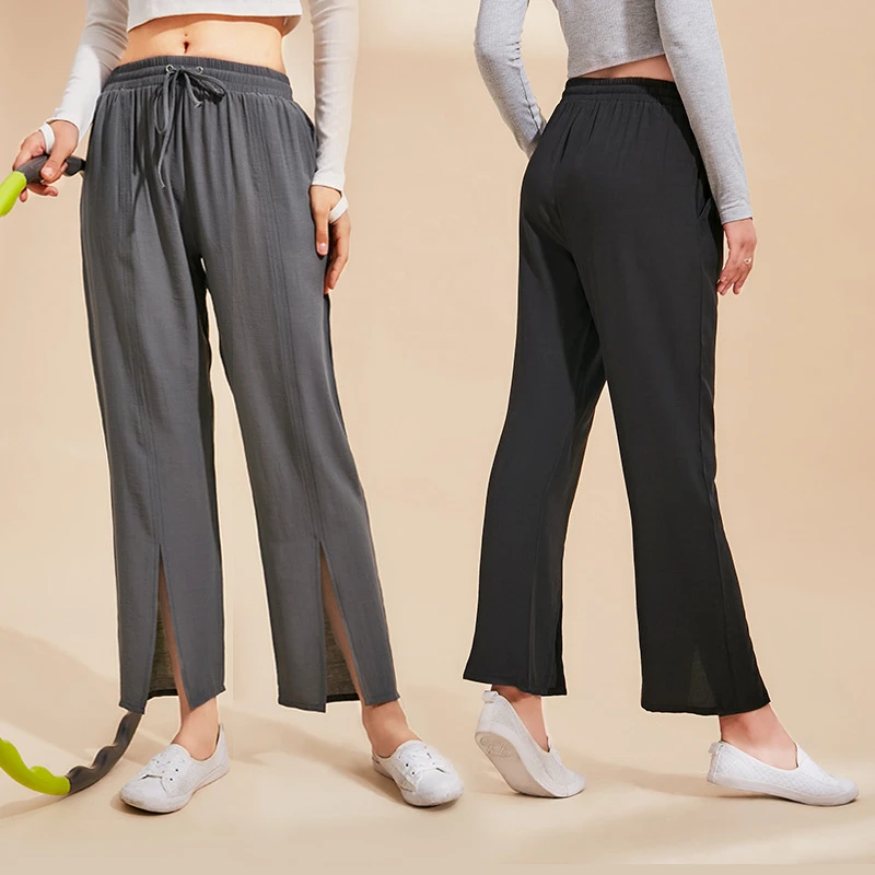 Однотонные Свободные Штаны для фитнеса женские спортивные штаны с эластичной резинкой на талии Женская