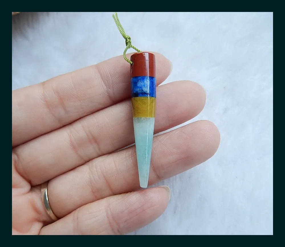 

Natural Stone Intarsia Fashion Necklace Pendant,Amazonite Yellow Opal Lapis Lazuli Red-river Jasper 41x8mm3.3g