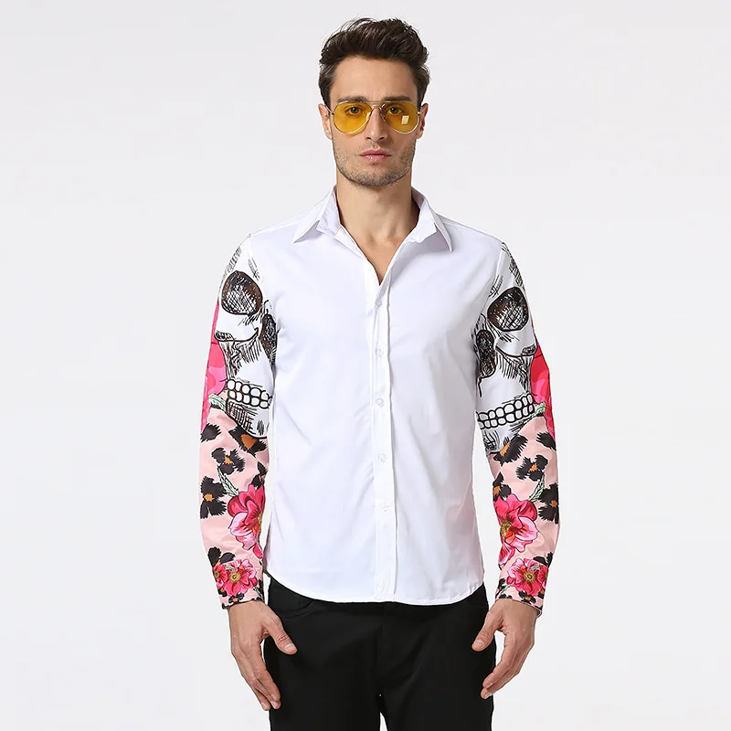 2017 New Spring High Quality Men Floral Print Shirts homme fashion brand Cotton Causal Male Gentleman Plus | Мужская одежда