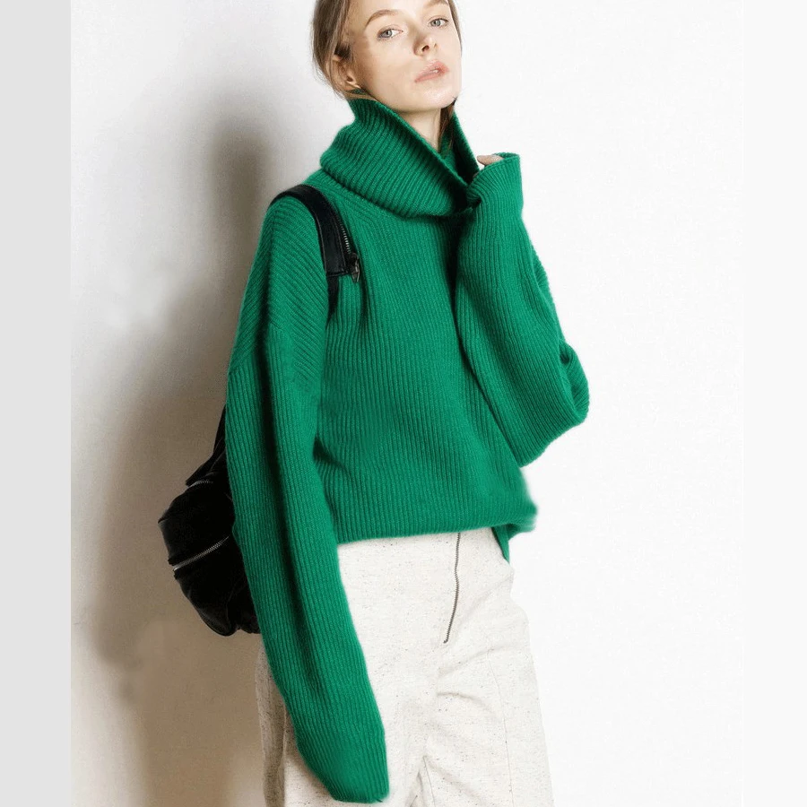 Свободный стильный женский свитер 100% чистый кашемировый трикотаж зимний модный