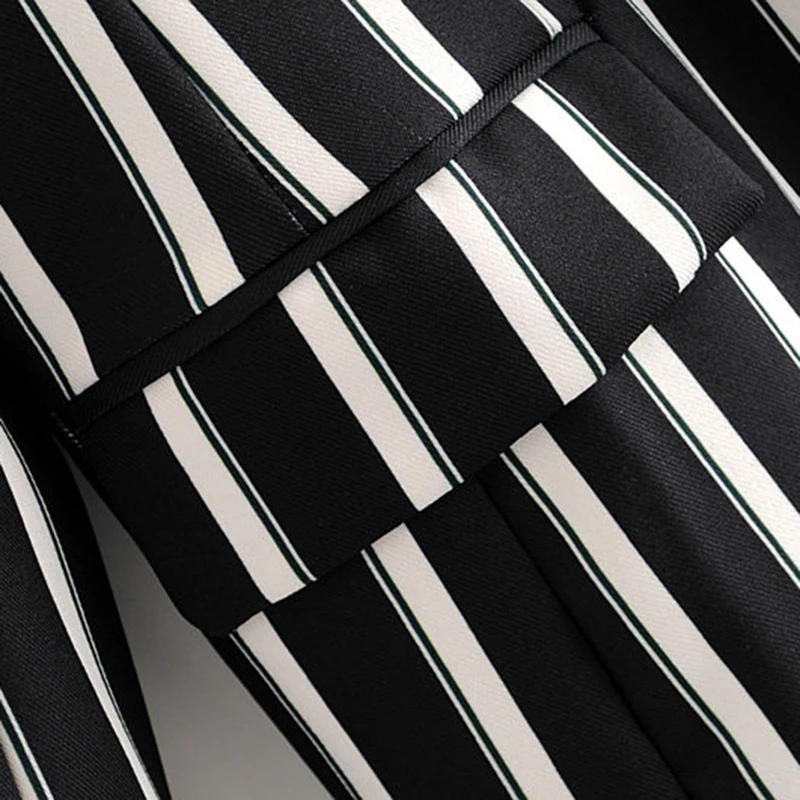 

2019 Women Autumn-Spring Fashion Striped hm Blazer Female Chic Black With White Long Sleeve Street-wear Jacket marynarka damska