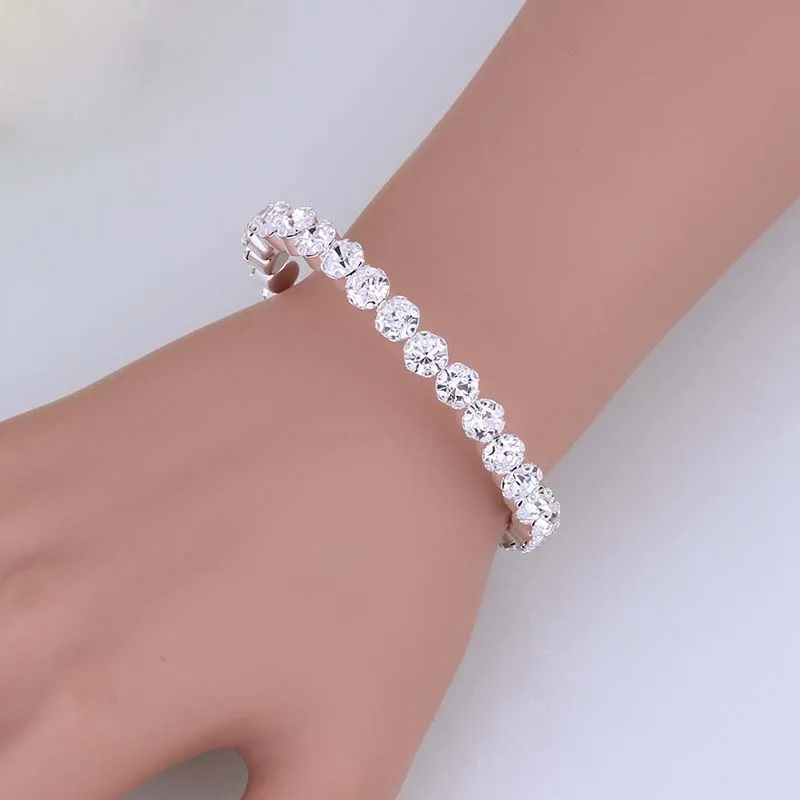 Новые женские браслеты и обручи с серебряным покрытием Стразы Открытый Браслет