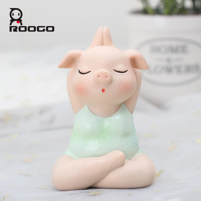 

Roogo Home Decoration Accessories Yoga Pig Miniature Figurines Cute Decor For Home Resin Ornaments For Home Furnishing
