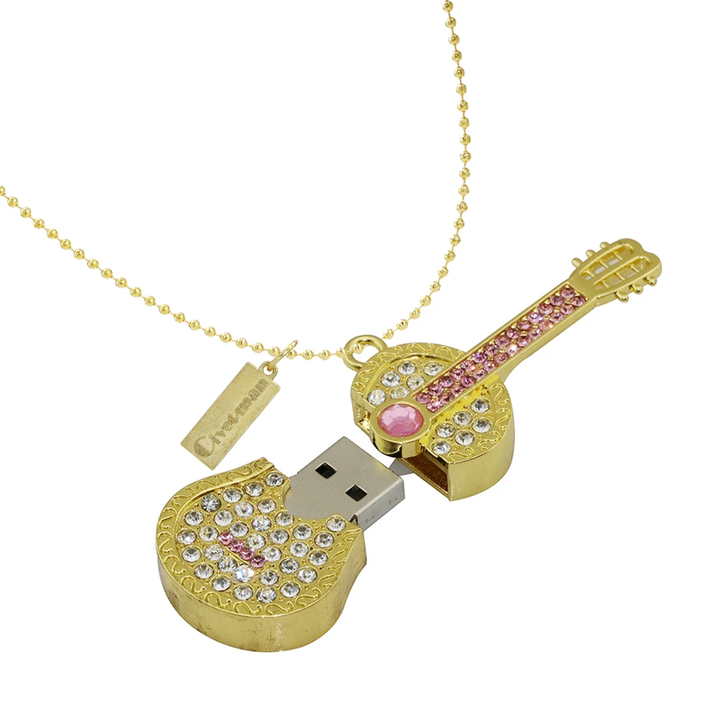 Флешка-брелок USB флеш-накопитель Гитара с отделкой кристаллами ожерелье с скрипкой 4 ГБ 8 ГБ 16 ГБ 32 ГБ 64 ГБ USB флешка ювелирные изделия USB флэш-память подарки
