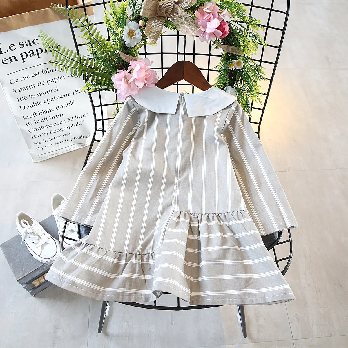 Новинка 2017 года осеннее платье в полоску с оборками для девочек необычный дизайн